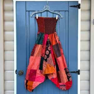 Tribe Azure Patchwork Bohemian
Festival Harem Balloon Romper  Women Size L/XL